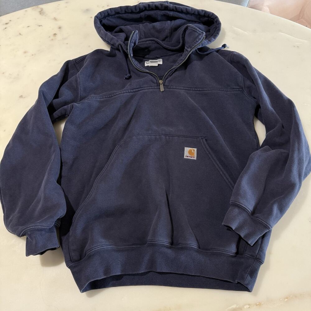 Carhartt Men’s S Paxton 1/4 Zip Sweatshirt Rain Defender Hoodie Navy Heavyweight